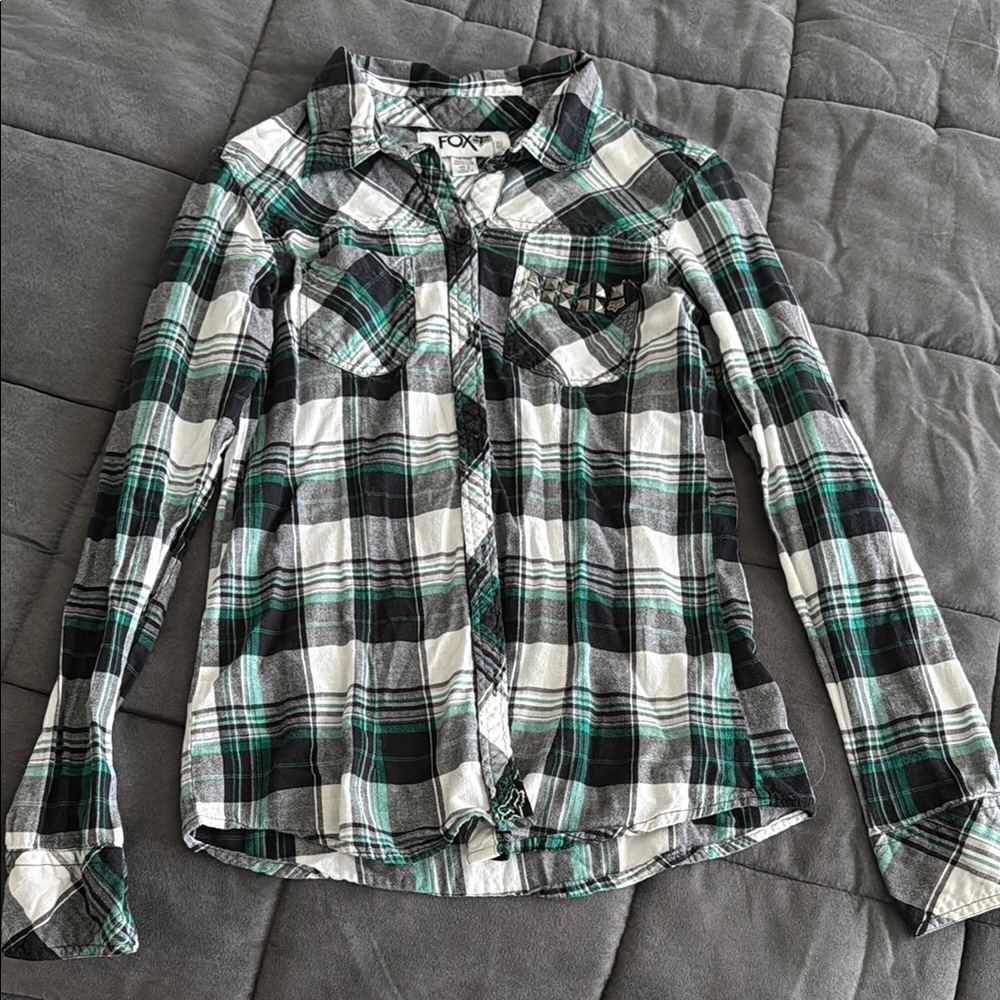 Fox Plaid Button-Up Shirt - Green and Black